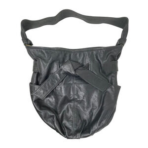 Kooba DEVIN BOW Hobo Shoulder Bag - Black Leather - Brass Hardware - Bucket Bag